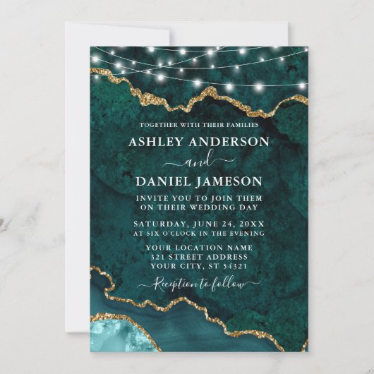 Wasserfarben Aquamarine Marmorleuchten Agate Geode Einladung (Vorderseite)