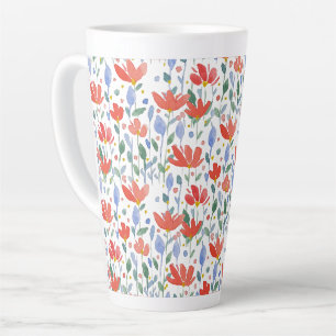 Wasserfarben-Aquarell-Wildblumen in süßem Rot und  Milchtasse