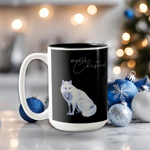 Wasserfarben-Arctic-Fuchs Frohe Weihnachten Schwar Zweifarbige Tasse