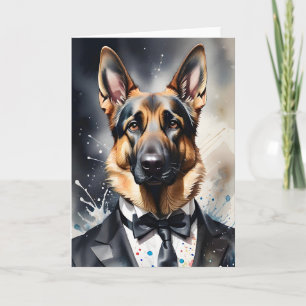 Wasserfarben Art German Shepherd Tuxedo Black Kraw Karte