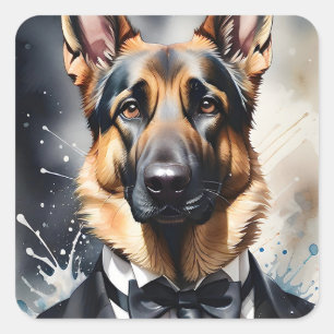 Wasserfarben Art German Shepherd Tuxedo Black Kraw Quadratischer Aufkleber