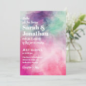 Wasserfarben Ästhetisch Abstrakt Rosa Lila Hochzei Einladung (Stehend Vorderseite)