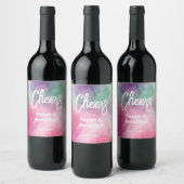 Wasserfarben Ästhetisch Abstrakt Rosa Lila Hochzei Weinetikett (Flaschen)