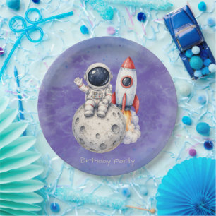 Wasserfarben-Astronaut-Raum-Geburtstagsfeier Pappteller