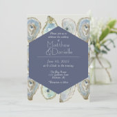 Wasserfarben-Austern Hochzeit- Dusty Blue Einladung (Stehend Vorderseite)