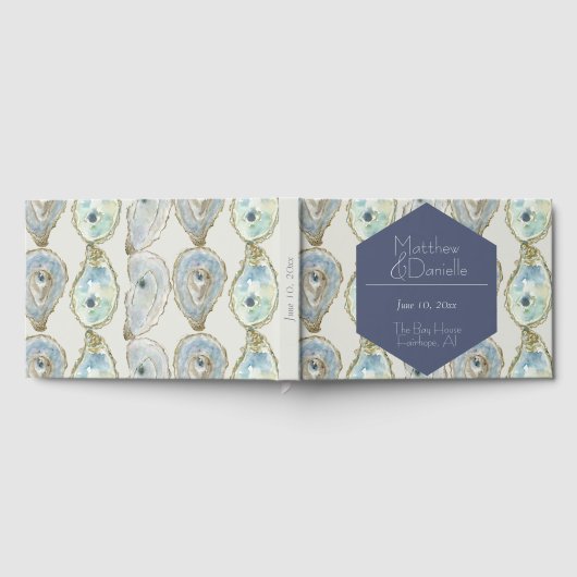 Wasserfarben-Austern Hochzeit- Dusty Blue Gästebuch (Voll)
