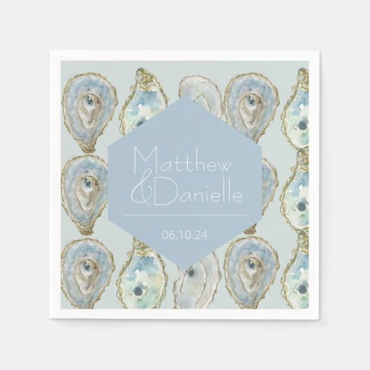Wasserfarben-Austern Hochzeit - Hellblau Serviette (Vorderseite)