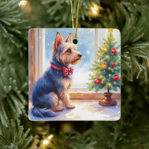 Wasserfarben-Australian-Terrier-Tisch-Weihnachten Keramikornament