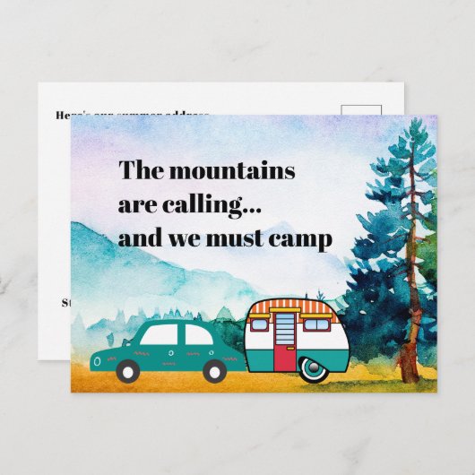 Wasserfarben - Auto und Camper - Neue Adresse Postkarte (Vorne/Hinten)