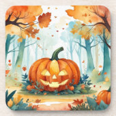 Wasserfarben Autumn Pumpkins Harvest Forest Getränkeuntersetzer (Vorderseite)