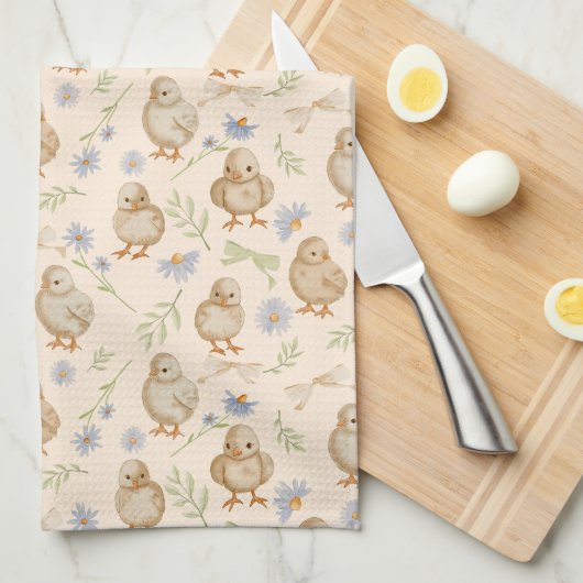 Wasserfarben Baby Chicks Blumenmuster - Creme Geschirrtuch (Viertel Falte)