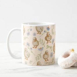 Wasserfarben Baby Chicks Blumenmuster - Creme Kaffeetasse