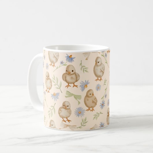 Wasserfarben Baby Chicks Blumenmuster - Creme Kaffeetasse (Vorderseite Links)