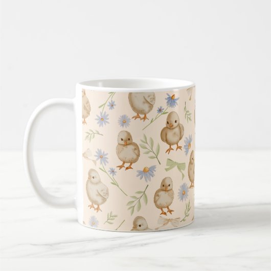 Wasserfarben Baby Chicks Blumenmuster - Creme Kaffeetasse (Links)