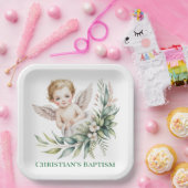 Wasserfarben-Baby-Engel-Federflügel-Taufe Pappteller (Party)