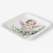 Wasserfarben-Baby-Engel-Federflügel-Taufe Pappteller (Gewinkelt)