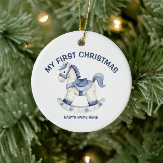 Wasserfarben-Baby-Erste-Weihnachts-Foto Keramik Ornament