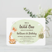 Wasserfarben-Baby Giraffe, Safari-Tiere zum Geburt Einladung (Stehend Vorderseite)