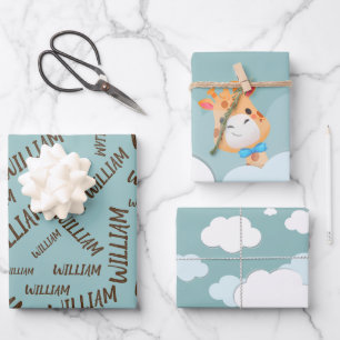 Wasserfarben-Baby Giraffe, Safari-Tiere zum Geburt Geschenkpapier Set