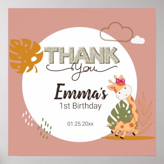 Wasserfarben-Baby Giraffe, Safari-Tiere zum Geburt Poster (Vorne)