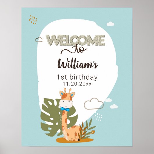 Wasserfarben-Baby Giraffe, Safari-Tiere zum Geburt Poster (Vorne)