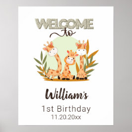 Wasserfarben-Baby Giraffe, Safari-Tiere zum Geburt Poster