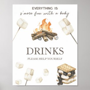 Wasserfarben-Baby-Shower-Getränke mit Lagerfeuer Poster