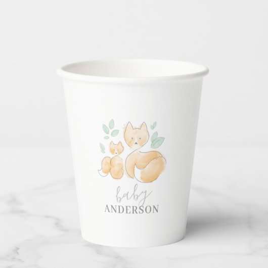 Wasserfarben Babydusche Fox Papiertasse Pappbecher (Vorderseite)