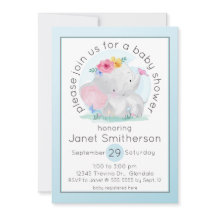 Wasserfarben-Babyelefon mit Blume Babydusche