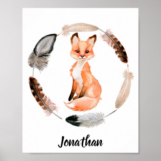 Wasserfarben Babynachwuchs Fuchs Kinderzimmer Pers Poster (Vorne)