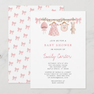 Wasserfarben-Babysachen Rosa Schleife Baby-Mädchen Einladung