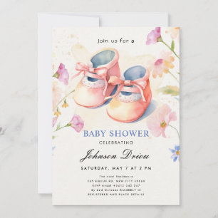 Wasserfarben-Babyschuh-Thema   Neutrale Babyparty Einladung