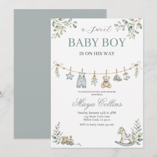Wasserfarben-Babywäscheleine Baby Shower Einladung