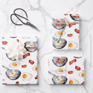 Wasserfarben Bacon & Eggs Frühstücksbuffet Muster Geschenkpapier Set