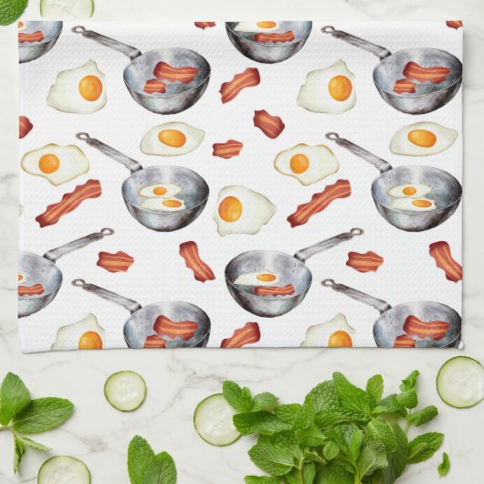 Wasserfarben Bacon & Eggs Frühstücksbuffet Muster Geschirrtuch (Gefaltet)