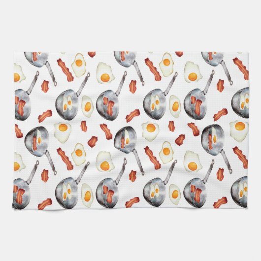 Wasserfarben Bacon & Eggs Frühstücksbuffet Muster Geschirrtuch (Horizontal)