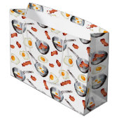 Wasserfarben Bacon & Eggs Frühstücksbuffet Muster Große Geschenktüte (Rückseite Schrägansicht)