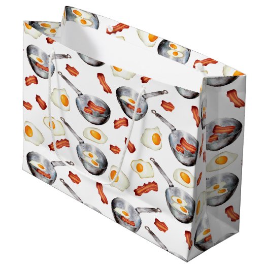 Wasserfarben Bacon & Eggs Frühstücksbuffet Muster Große Geschenktüte (Vorderseite Schrägansicht)