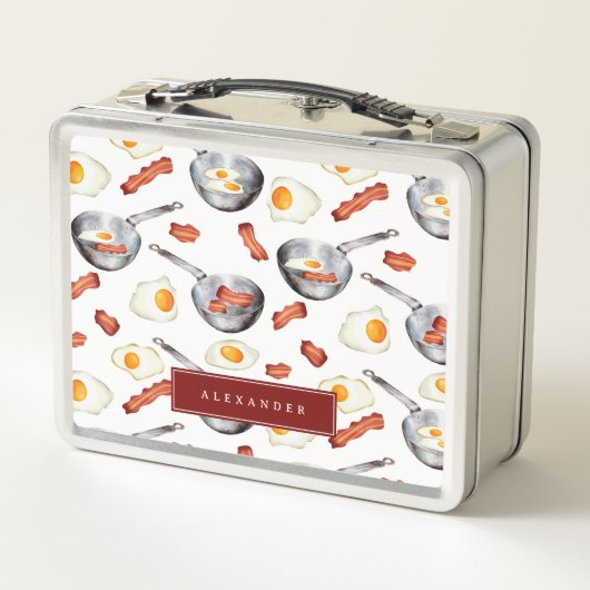 Wasserfarben Bacon & Eggs Frühstücksbuffet Muster Metall Brotdose (Rückseite)