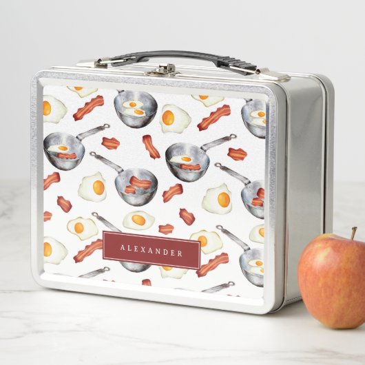 Wasserfarben Bacon & Eggs Frühstücksbuffet Muster Metall Brotdose (Beispiel)