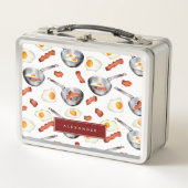 Wasserfarben Bacon & Eggs Frühstücksbuffet Muster Metall Brotdose (Vorderseite)