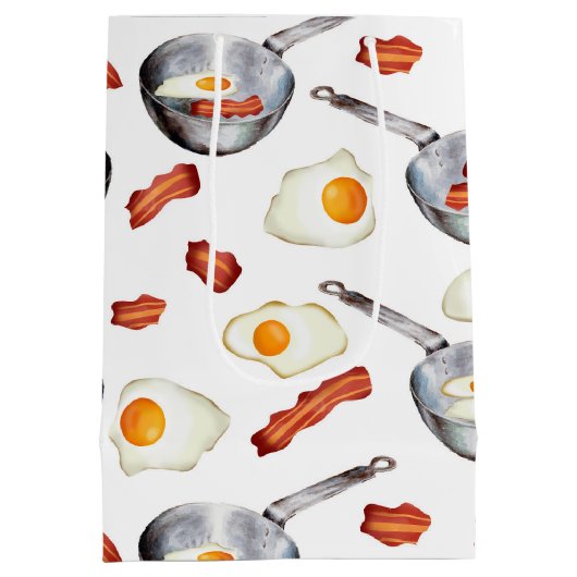 Wasserfarben Bacon & Eggs Frühstücksbuffet Muster Mittlere Geschenktüte (Rückseite)