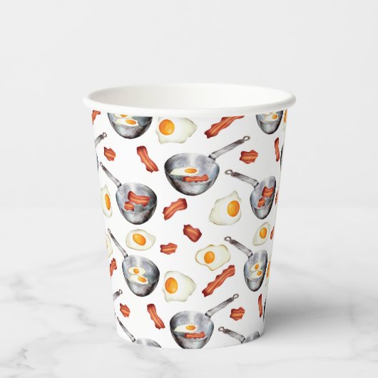 Wasserfarben Bacon & Eggs Frühstücksbuffet Muster Pappbecher (Rückseite)