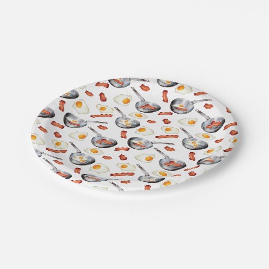 Wasserfarben Bacon & Eggs Frühstücksbuffet Muster Pappteller (Schrägansicht)