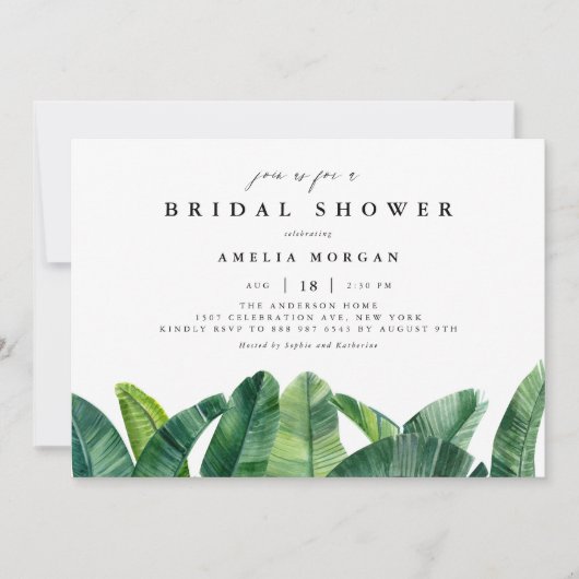 Wasserfarben Banana Palm Blätter Sommer Brautparty Einladung (Vorderseite)