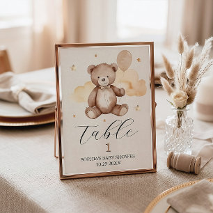 Wasserfarben-Bär-Baby-Shower-Tischnummern-Schild Tischnummer