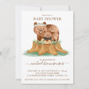 Wasserfarben-Bär-Mama-Babyshower Junge Einladung