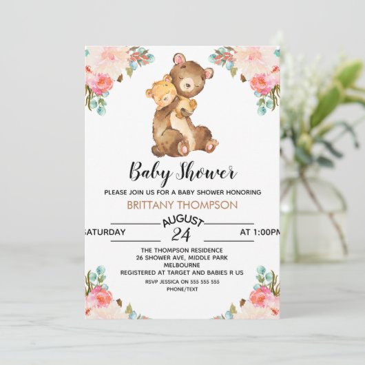 Wasserfarben-Bärenjunge Einladung (Stehend Vorderseite)