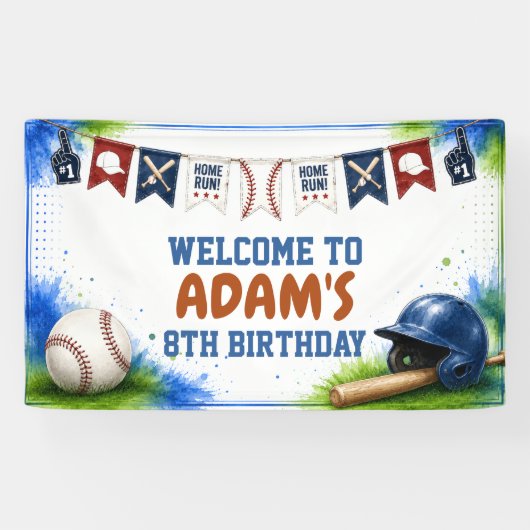 Wasserfarben-Baseball-Geburtstagsbanner Banner (Horizontal)