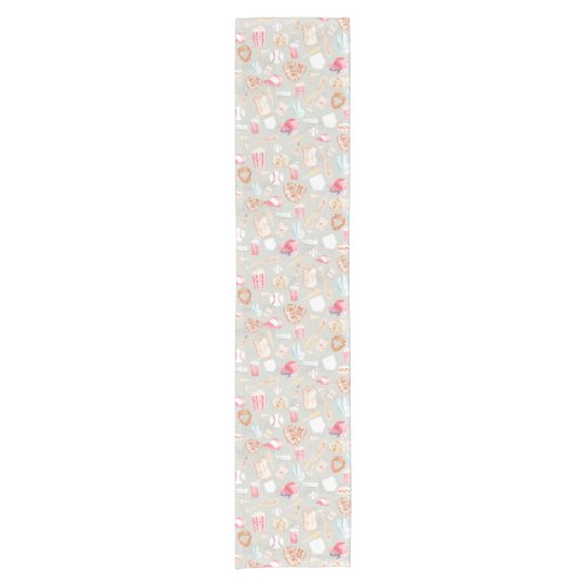 Wasserfarben-Baseball-Muster Kurzer Tischläufer (Vorderseite)